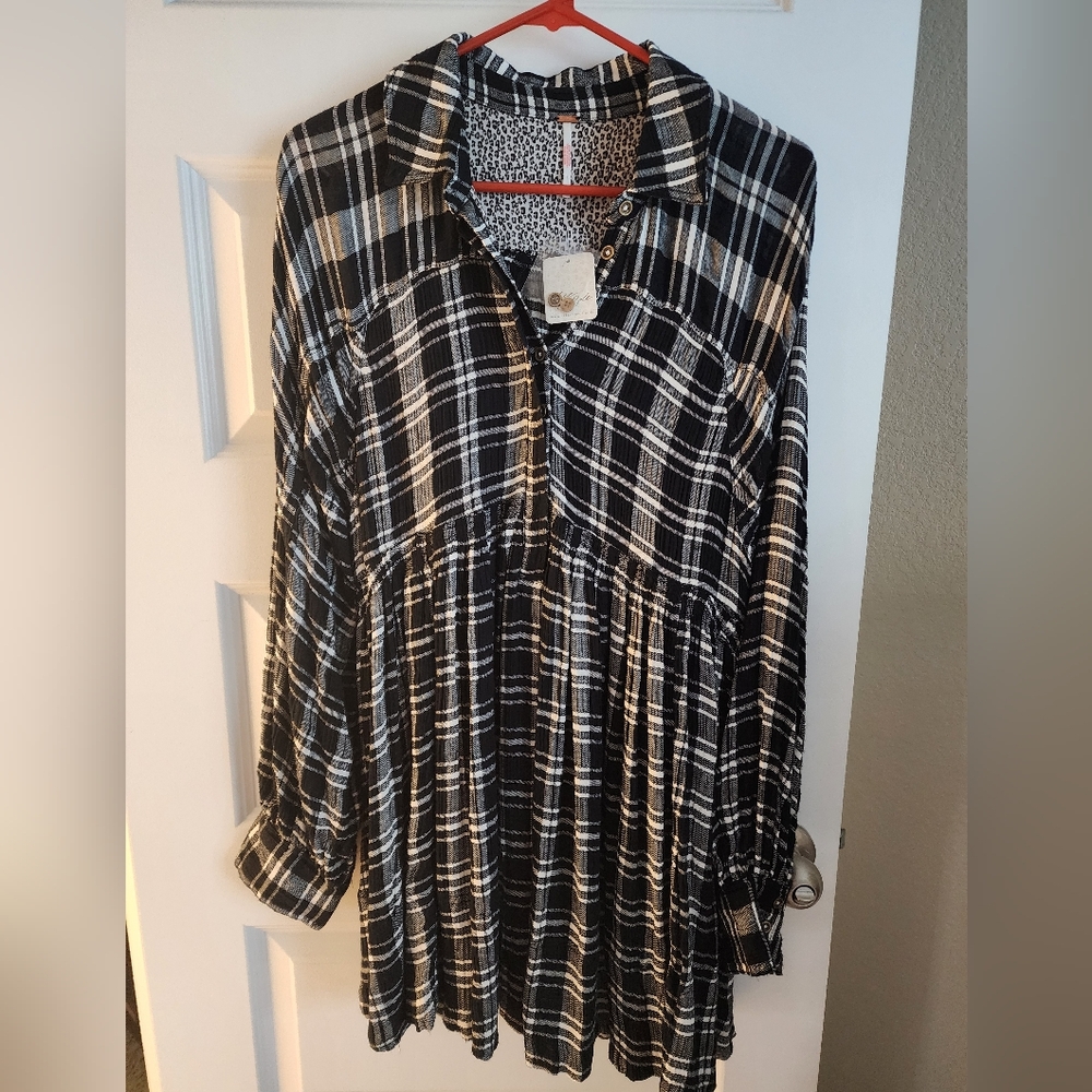 NWT Oversized Free People Hoffman Mini Dress Oversized black combo - Picture 9 of 13